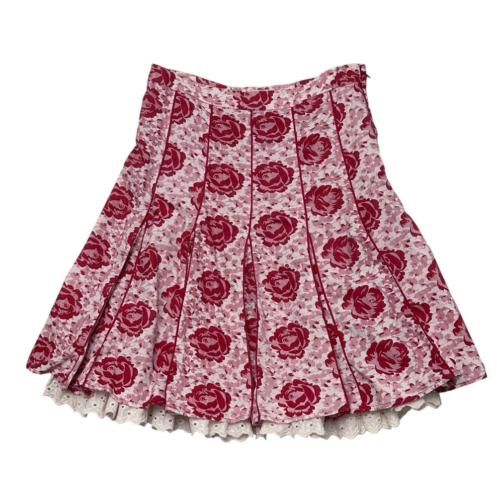 Anthropologie Viola Silk Blend Overlay Rose Print A-Line Midi Skirt Ivory Size 2